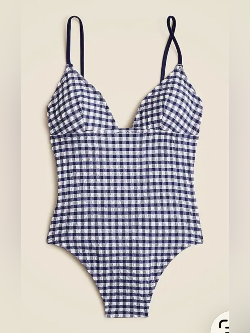NWT J. Crew Strappy One Piece Swimsuit in Gingham Textured - Navy/White - Sz 14